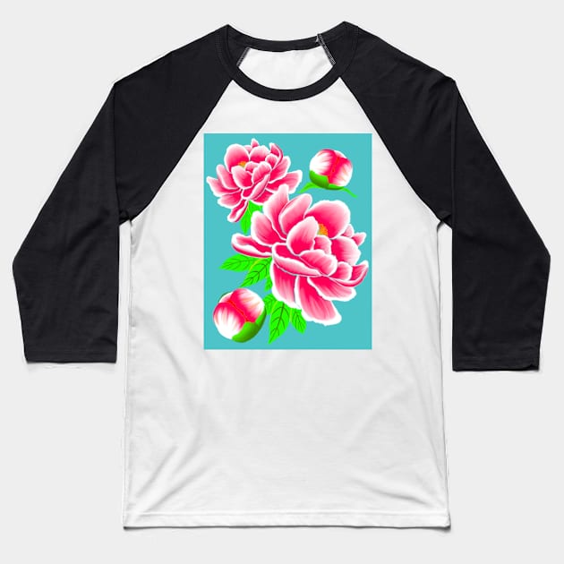 Graceful Peony Baseball T-Shirt by Glitteringworld